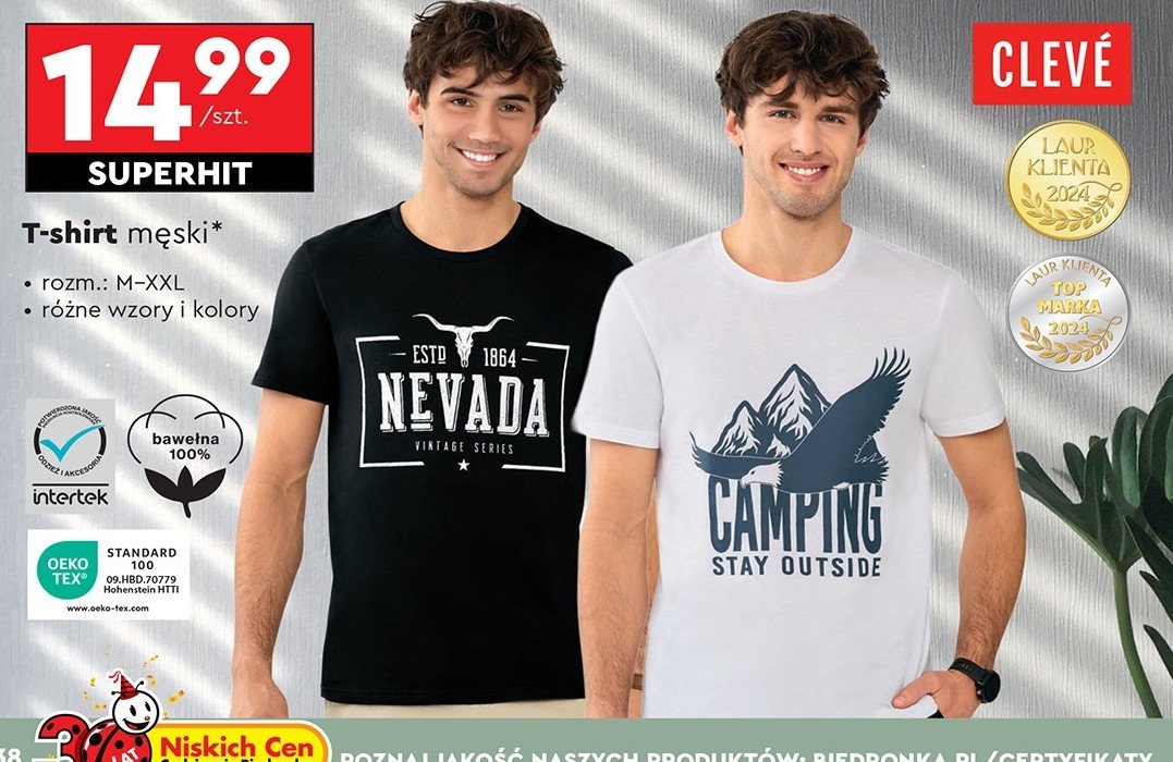 T-shirt męski m-xxl Cleve promocja w Biedronka