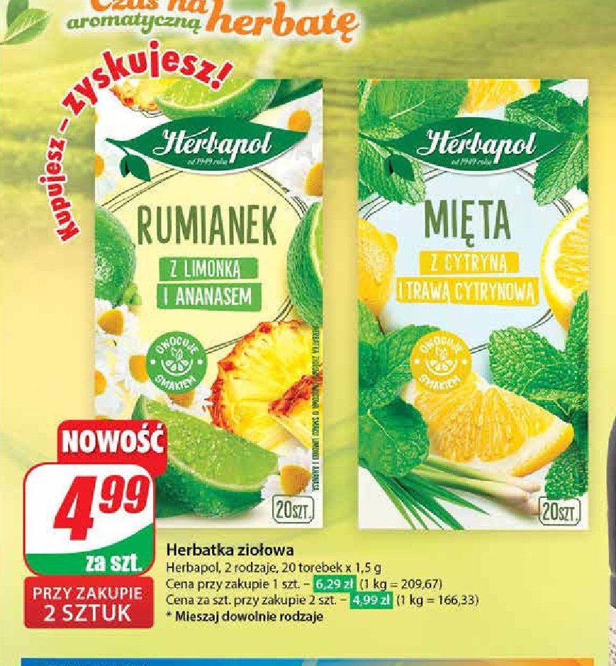 Herbata mięta z cytryną i trawą cytrynową Herbapol promocja