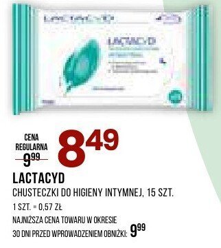 Chusteczki LACTACYD do higieny intymnej, 15 szt. promocja w Drogerie Natura