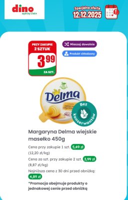 Masło Margaryna Delma wiejskie 450g promocja w Dino