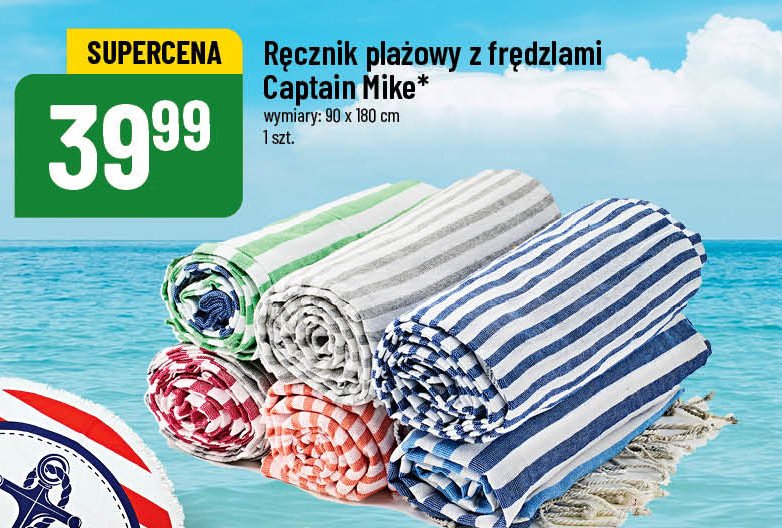 Ręcznik plażowy z frędzlami Captain mike promocja