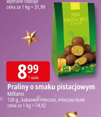 Praliny o smaku pistacjowym Millano promocja w Leclerc
