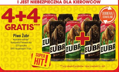 Piwo Żubr 4+4 GRATIS promocja w POLOmarket