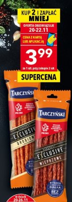 Kabanosy Exclusive Tarczyński wieprzowe, drobiowe z wieprzowiną 105 g promocja w LEWIATAN