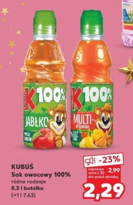 Sok owocowy KUBUŚ Sok owocowy 100% różne rodzaje 0,3 l butelka promocja w Kaufland
