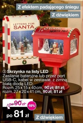 Skrzynka na listy LED Zasilanie bateryjne lub przez port USB-C, kabel w zestawie, z zimną białą diodą LED; Rozm. 25 x 15 x 40 cm, 90 zł; 81 zł; rozm. 27 x 20 x 41 cm, 90 zł; 81 zł promocja w Woolworth