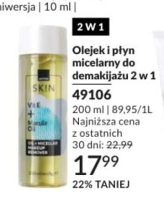 Olejek i płyn micelarny do demakijażu 2 w 1 AVON SKIN promocja w AVON