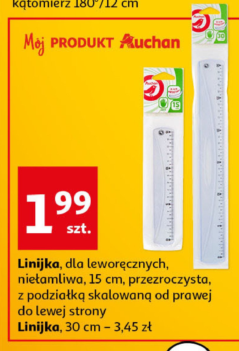Linijka niełamliwa 15 cm dla leworęcznych Auchan promocja