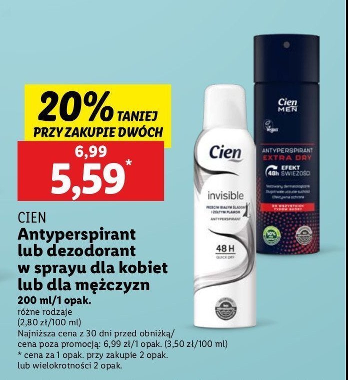 Dezodorant invisible 48h Cien promocja