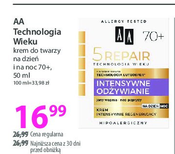 Bogaty krem wzmacniający 70+ intensywne odżywianie Aa promocja