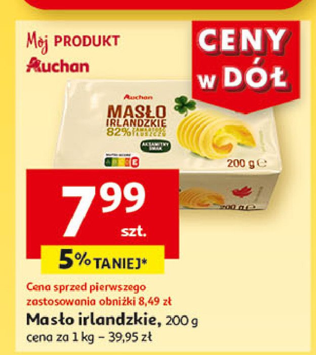 Masło irlandzkie Auchan różnorodne (logo czerwone) promocja