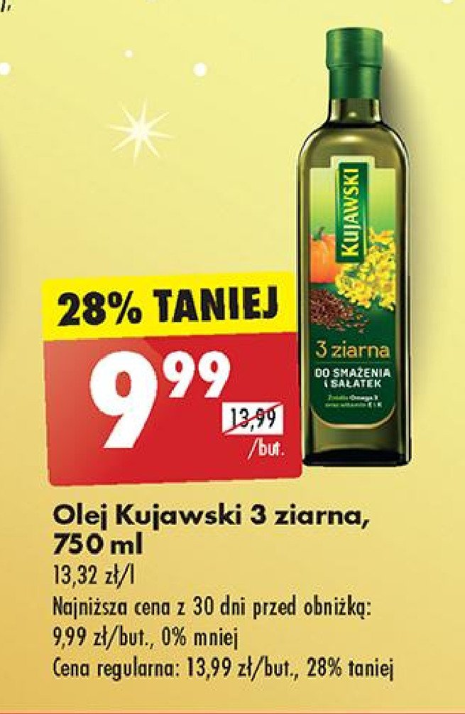 Olej z lnem oraz pestakami dyni Kujawski 3 ziarna Kujawski kruszwica promocja w Biedronka