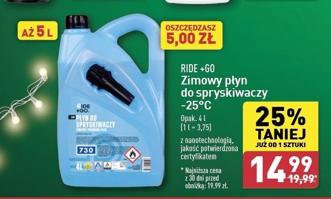 Płyn do spryskiwaczy zimowy -25c Ride +go promocja w Aldi