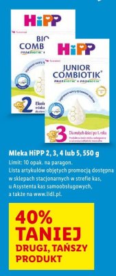 Mleka modyfikowane 2, 3, 4 lub 5 DRUGIE -40% HiPP promocja w Lidl