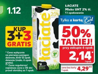 Mleko Łaciate UHT 2% tł. 1l promocja w Kaufland