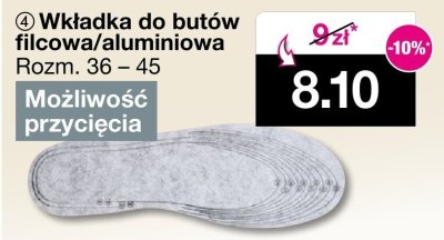 Wkładka do butów filcowa aluminiowa Rozm. 36 – 45 promocja w Woolworth