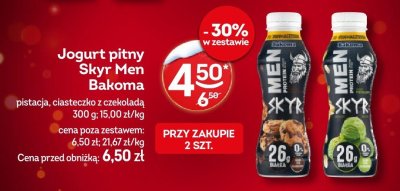 Jogurt pitny Skyr Men Bakoma pistacja, ciasteczko z czekoladą promocja w Żabka