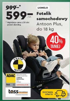 Fotelik samochodowy Antoon Plus, do 18 kg Lionelo promocja w Biedronka