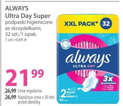 Podpaski higieniczne ALWAYS Ultra Day Super ze skrzydełkami promocja w Hebe