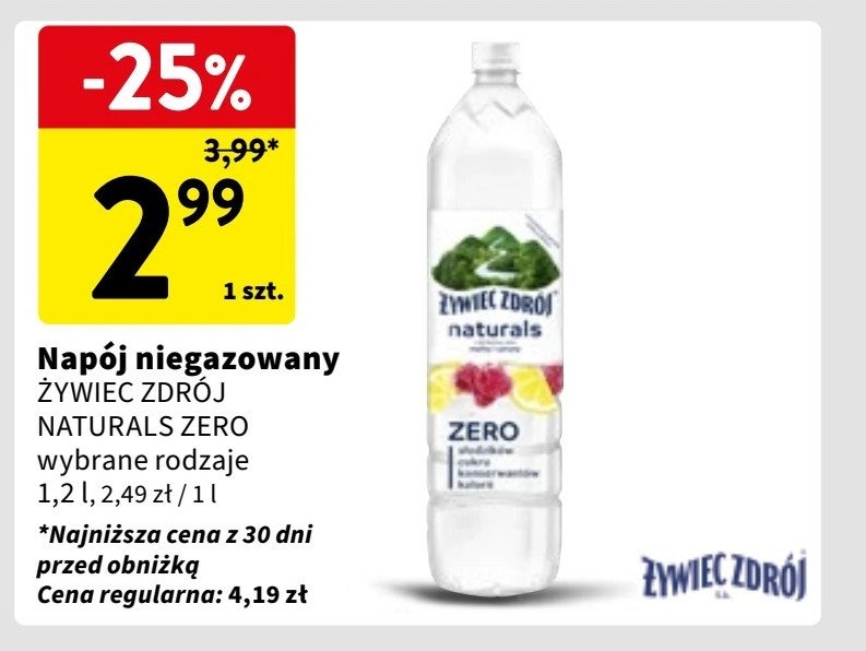 Woda z nutą cytryny i mango zero ŻYWIEC ZDRÓJ NATURALS promocja