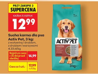 Sucha karma dla psa Activ Pet 3kg z drobiem i warzywami promocja w Biedronka