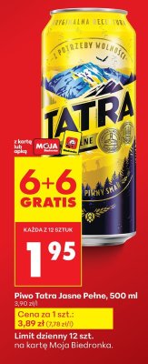 Piwo Tatra Jasne Pełne 500 ml promocja w Biedronka
