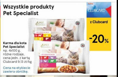 Karma dla kotów drób i wołowina Tesco pet specialist promocja