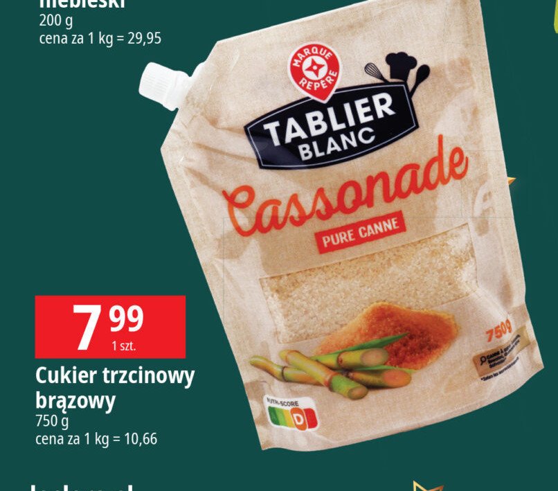 Cukier trzcinowy brązowy Wiodąca marka tablier blanc promocja w Leclerc