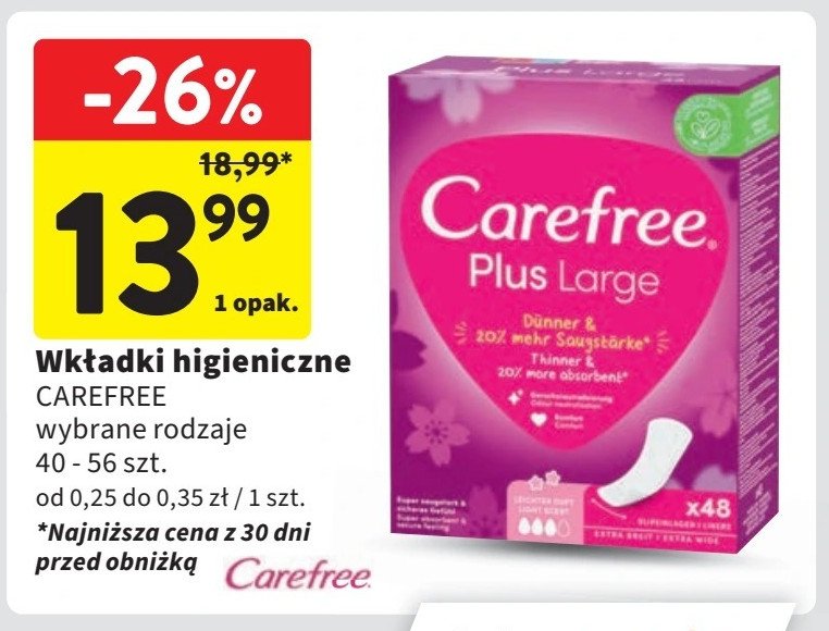 Wkładki large Carefree plus promocja