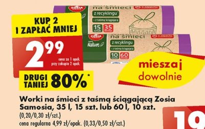 Worki na śmieci 60 l z taśmą ściągającą mocne Zosia samosia promocja