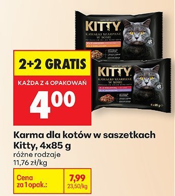 Karma dla kotów w saszetkach Kitty, 4x85 g różne rodzaje promocja w Biedronka