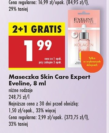 Maseczka kolagen Eveline skin care expert promocja w Biedronka