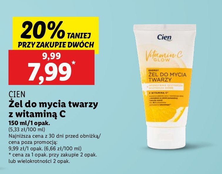 Żel do mycia twarzyc z witaminą c Cien promocja w Lidl