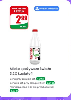 Mleko spożywcze świeże 3,2%  promocja w Dino