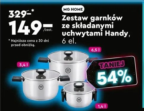 Komplet garnków handy Mg home promocja w Biedronka