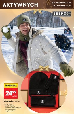 Akcesoria zimowe JEEP - czapka, komin, rękawiczki z możliwością obsługi ekranów dotykowych promocja w Biedronka