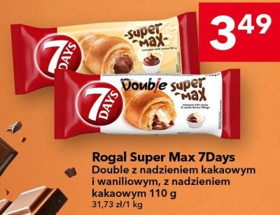 Rogal Super Max 7Days Double z nadzieniem kakaowym i waniliowym, z nadzieniem kakaowym promocja w LEWIATAN