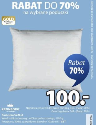 Poduszka SVALIA Wkład z silikonowanego włókna polistrowego. 1200 g. Poszyce w 100% z zakardowej bawełny. 70x80 cm 1 SZT. promocja w Jysk