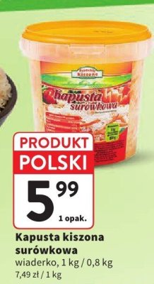 Kapusta kiszona surówkowa wiaderko promocja w Intermarche