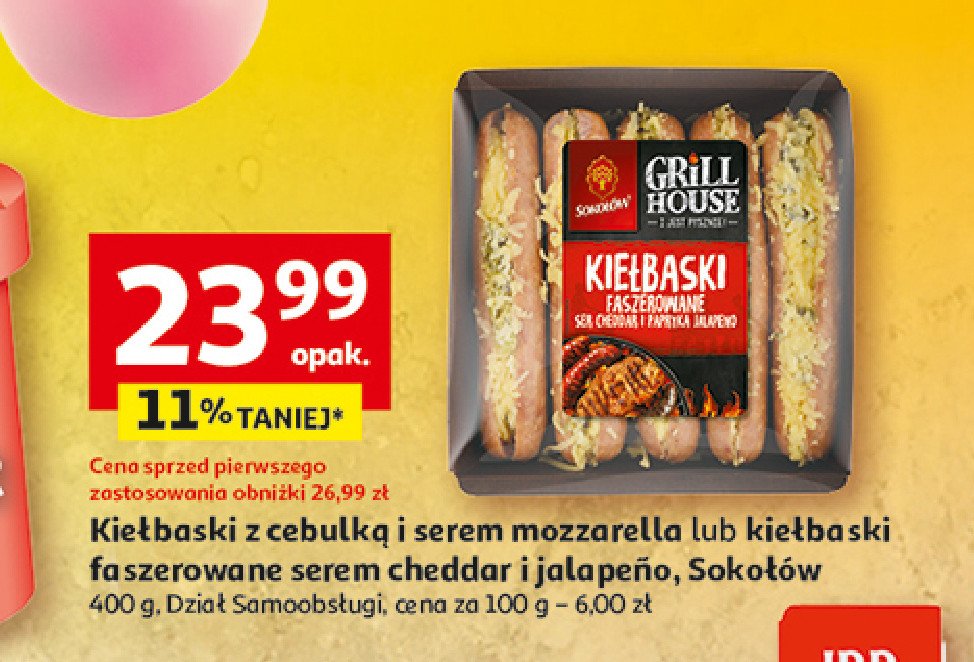 Kiełbasa faszerowana serem cheddar i jalapeno Sokołów grill house promocja w Auchan