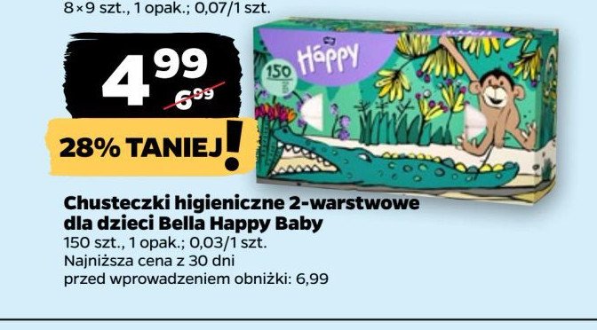 Chusteczki hignieniczne 2-warstwowe Bella baby happy promocja