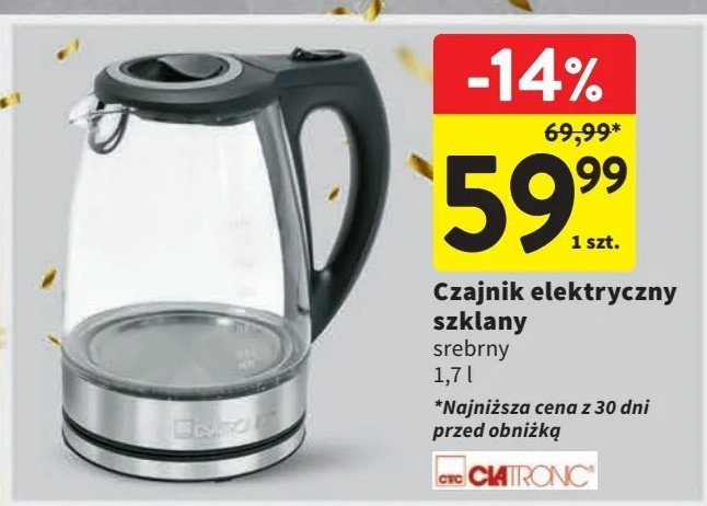 Czajnik szklany 1.7 l Clatronic promocja