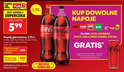 Napój gazowany 1,75 l: Fanta, Sprite, Kinley, Coca-Cola, Coca-Cola Zero Cukru promocja w Biedronka