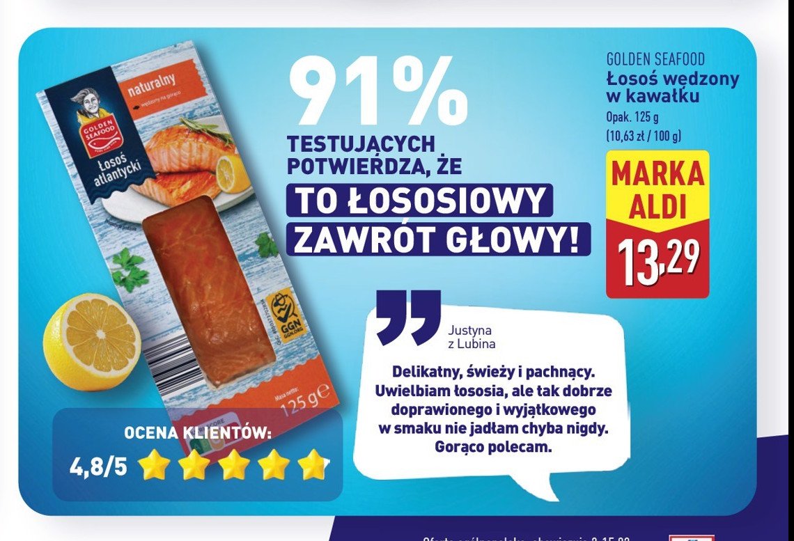 Łosoś wędzony naturalny Golden seafood promocja w Aldi