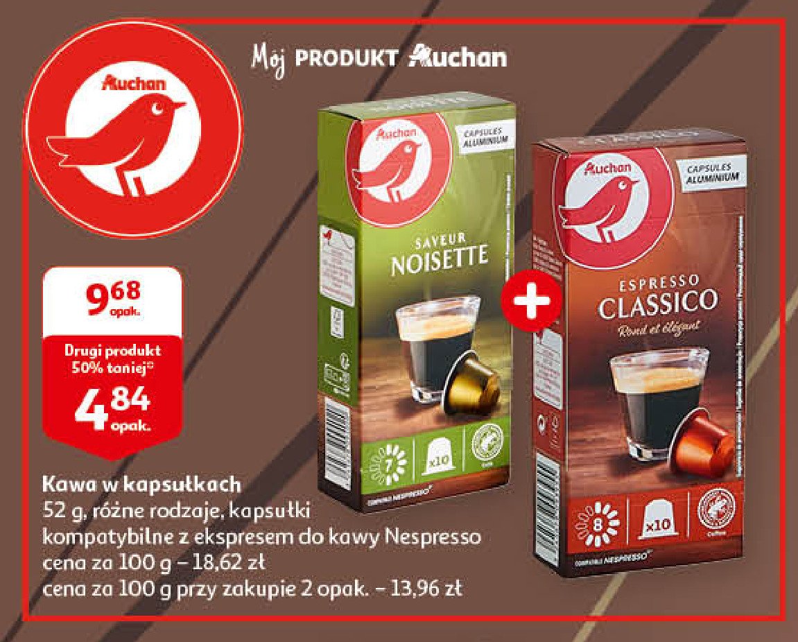 Kawa saveur noisette Auchan różnorodne (logo czerwone) promocja