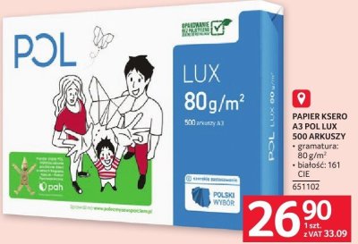 Papier ksero POL Lux A3 500 arkuszy gramatura 80 g/m² białość 161 promocja w Selgros