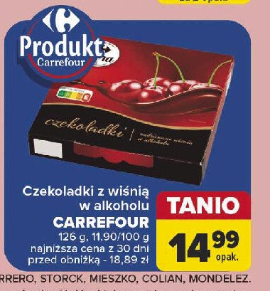 Czekoladki nadziewane wiśnią w alkoholu Carrefour extra promocja