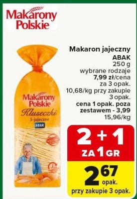 Makaron jajeczny ABAK Makarony Polskie wybrane rodzaje Muszelki promocja w Carrefour Market