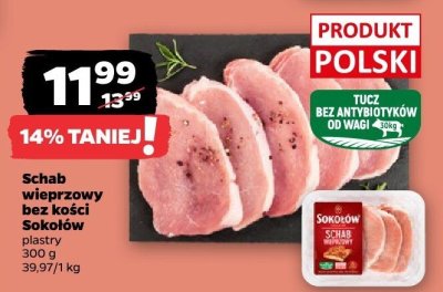 Schab wieprzowy bez kości Sokołów plastry promocja w Netto