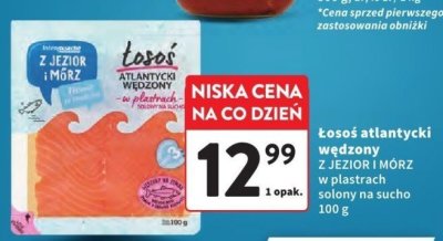 Łosoś atlantycki wędzony Z Jezior i Mórz na plastrach solony na sucho promocja w Intermarche